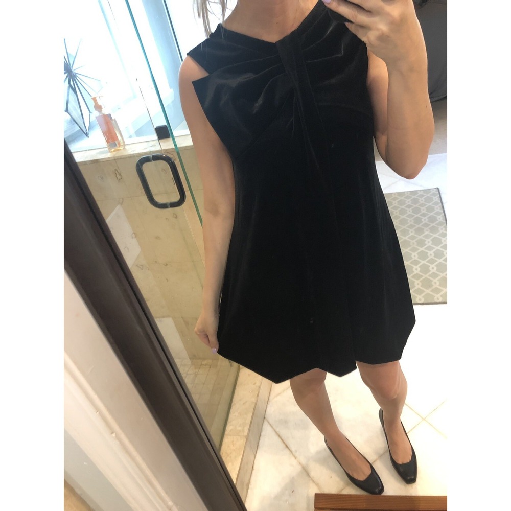 Armani Collezioni Velvet Dress Black S 42 Avant Garde Sleeveless Bow Swing